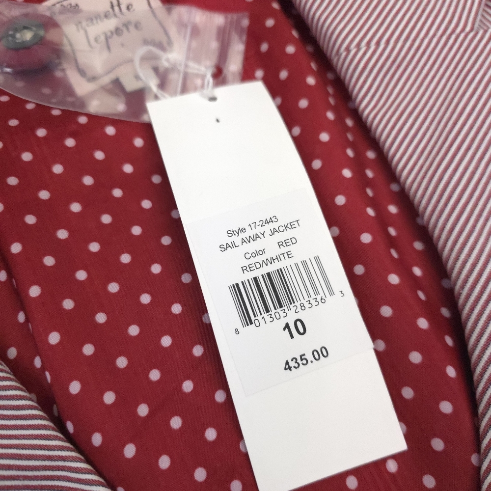New Nanette Lepor Red Striped Double-Breasted Designer Blazer Sz 10 - Picture 6 of 12